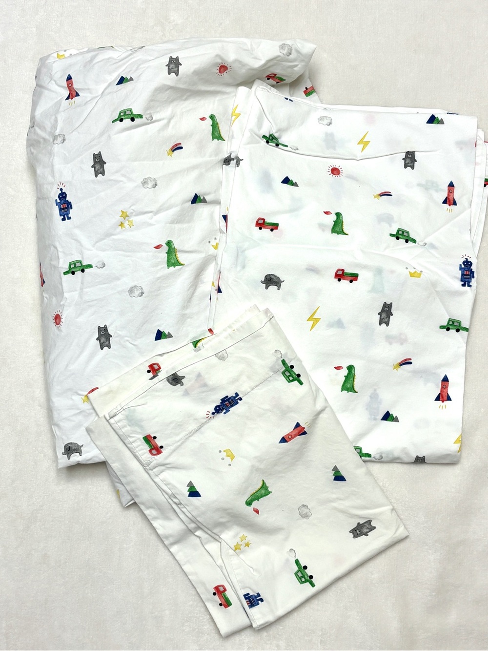Pottery Barn Kids Preston Toddler Printed Sheet Set Robot Rocket Cars